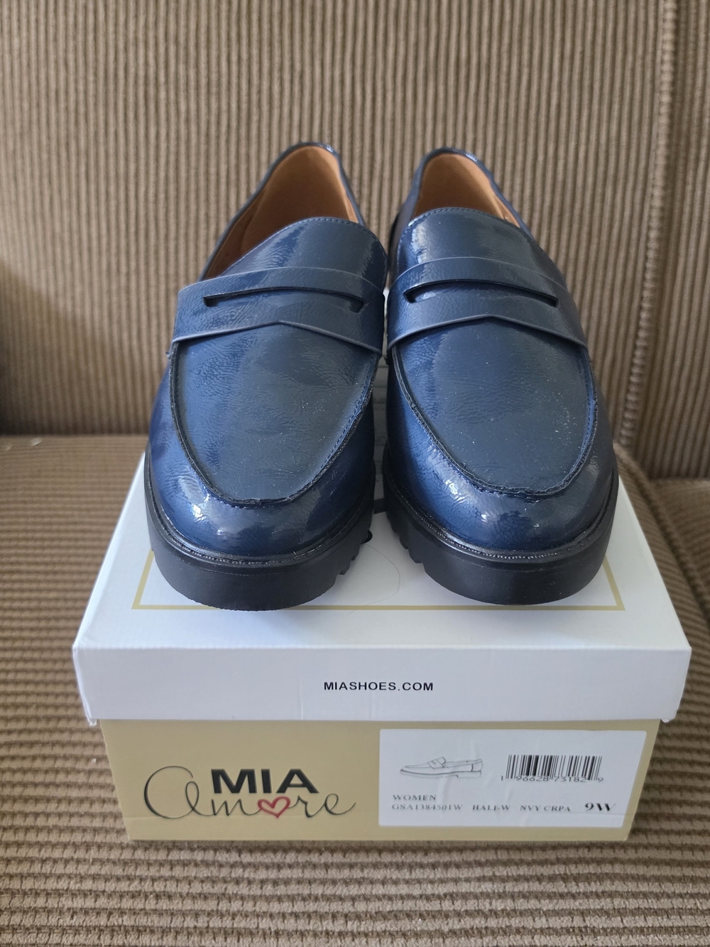 MIA Amore Navy Patent Penny Loafers – Hale-W Model (Size 9W / Wide Fit)